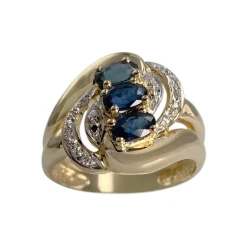 Bague d'occasion  or 2 tons 750 saphir diamant