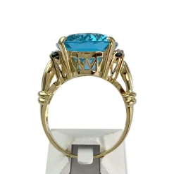 Bague d'occasion or 750 2 tons topaze traitée Swiss blue saphirs diamants