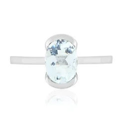 Bague or 375 blanc aigue marine