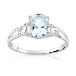 Bague or 750 blanc aigue marine ovale