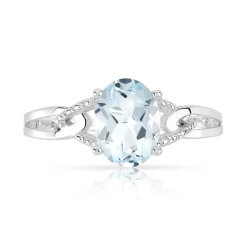 Bague or 750 blanc aigue marine ovale