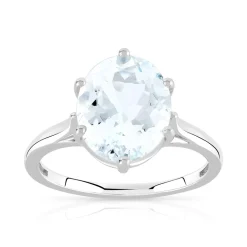 Bague or 375 blanc aigue-marine ovale
