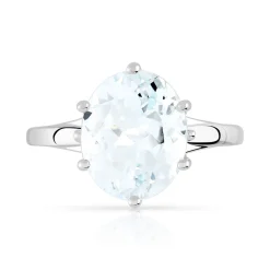 Bague or 375 blanc aigue-marine ovale
