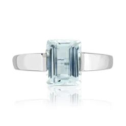 Bague or 750 blanc aigue marine rectangulaire