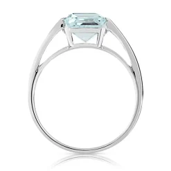 Bague or 750 blanc aigue marine rectangulaire