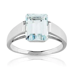 Bague or 750 blanc aigue marine rectangulaire