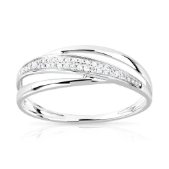 Bague or 375 blanc ajourée diamants
