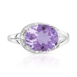 Bague or 375 blanc améthyste ovale et diamants