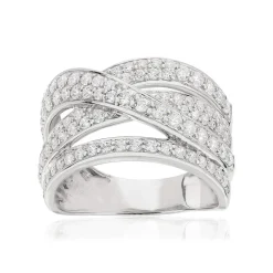 Bague or 750 blanc anneaux entrelacés diamants synthétiques 1,25 carat