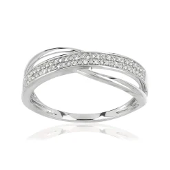 Bague or 375 blanc anneaux entrelacés diamants