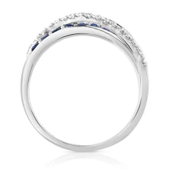 Bague or 750 blanc anneaux entrelacés saphirs et diamants