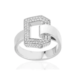 Bague or 750 blanc boucle et demi-tour diamants