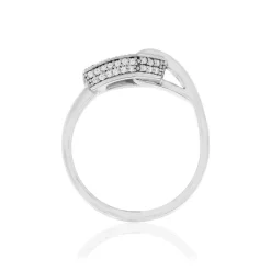 Bague or 750 blanc boucle et demi-tour diamants