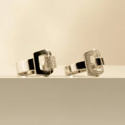 Bague or 750 blanc boucle et demi-tour diamants
