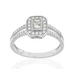 Bague or 750 blanc carrée diamants