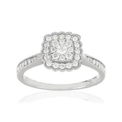 Bague or 750 blanc carrée diamants