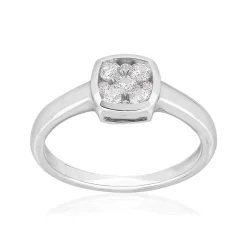 Bague or 750 blanc carrée diamants synthétiques 0,33 carat