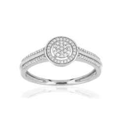 Bague or 375 blanc centre ajouré diamants