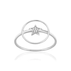 Bague or 375 blanc diamants, motif étoile