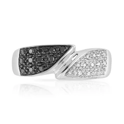 Bague or 375 blanc diamants noirs traités et diamants blancs
