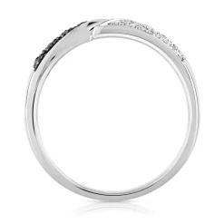 Bague or 375 blanc diamants noirs traités et diamants blancs