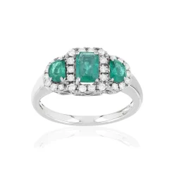 Bague or blanc emeraude diamant