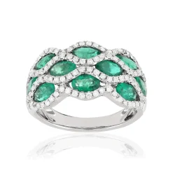 Bague or blanc emeraude diamant