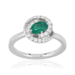 Bague or blanc emeraude diamant