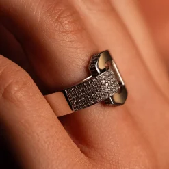 Bague or 750 blanc et boucle diamants