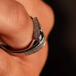 Bague or 750 blanc et boucle diamants