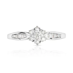 Bague or 750 blanc fleur diamants