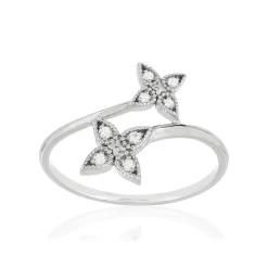 Bague or blanc 375 fleurs diamants