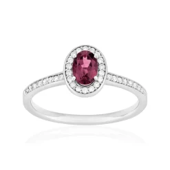 Bague or 375 blanc grenat rhodolite et diamants