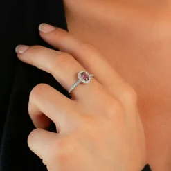 Bague or 375 blanc grenat rhodolite et diamants