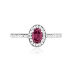 Bague or 375 blanc grenat rhodolite et diamants