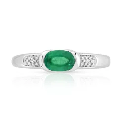 Bague or 750 blanc émeraude ovale et diamants