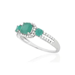 Bague or blanc 750 émeraudes diamants