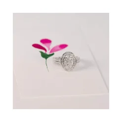 Bague or 375 blanc ovale ajourée diamants