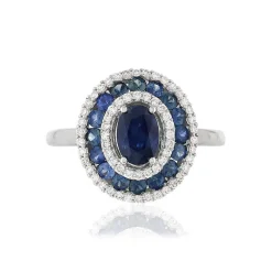 Bague or 750 blanc ovale saphirs diamants