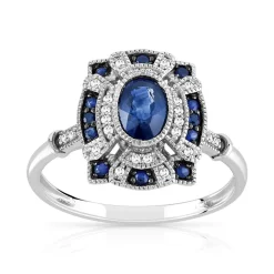 Bague or 750 blanc ovale saphirs et diamants