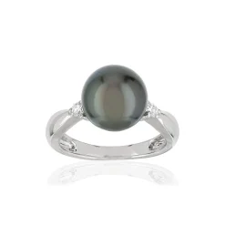 Bague or 750 blanc perle de culture de Tahiti et diamants