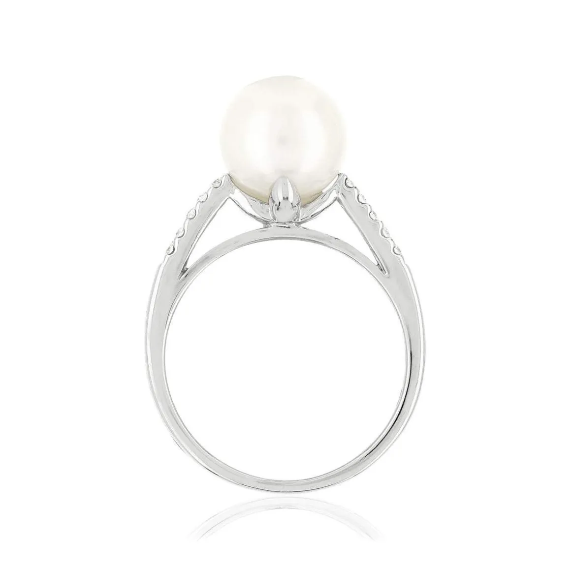 Bague or 375 blanc perle de culture de Chine et diamants