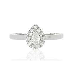 Bague or 750 blanc poire diamants synthétiques 0,31 carat