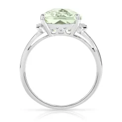 Bague or 375 blanc quartz vert carrée et diamants