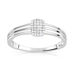 Bague or 375 blanc rectangulaire diamants