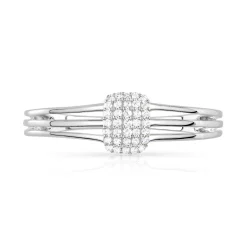 Bague or 375 blanc rectangulaire diamants