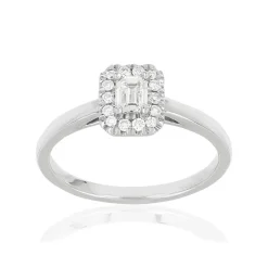 Bague or 750 blanc rectangulaire diamants synthétiques 0,34 carat