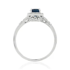 Bague or 375 blanc rectangulaire topaze traitée et diamants
