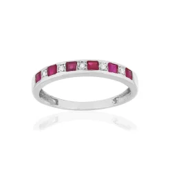 Bague or blanc 375 rubis, diamants.