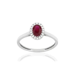 Bague or blanc 750 rubis diamants